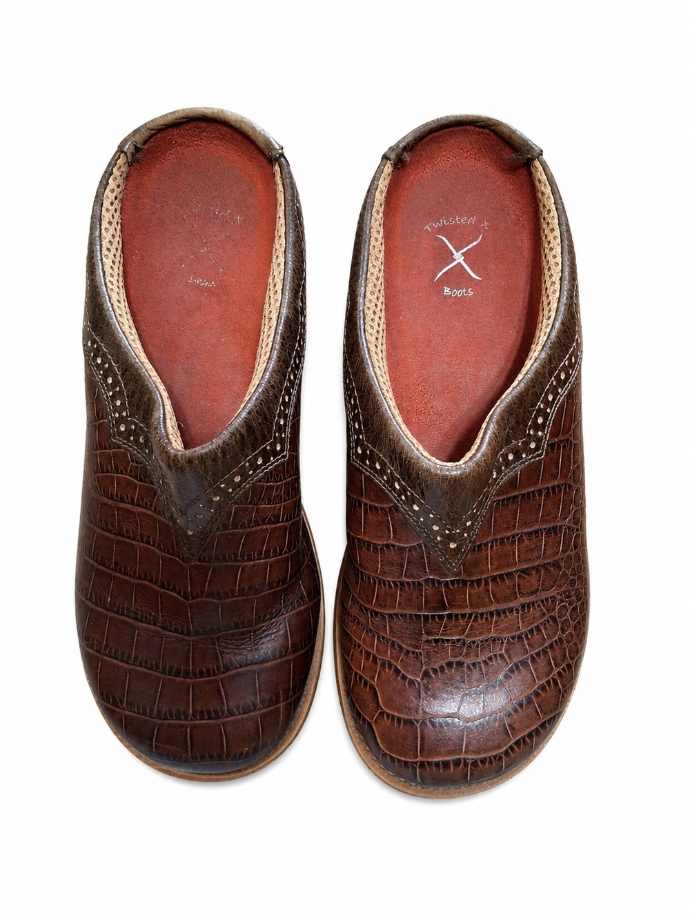 Twisted X Barn Burner Mule Clogs Women's Size 8 Brown Alligator Embossed Leather - Picture 3 of 15